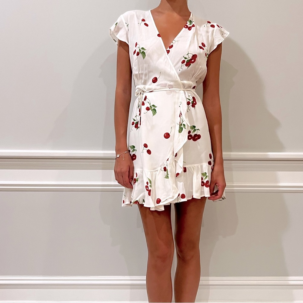 Cherry print white summer dress